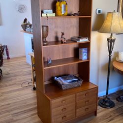 Mid Century Modern Teak 6 Drawer Cabinet Bookshelf Combination 