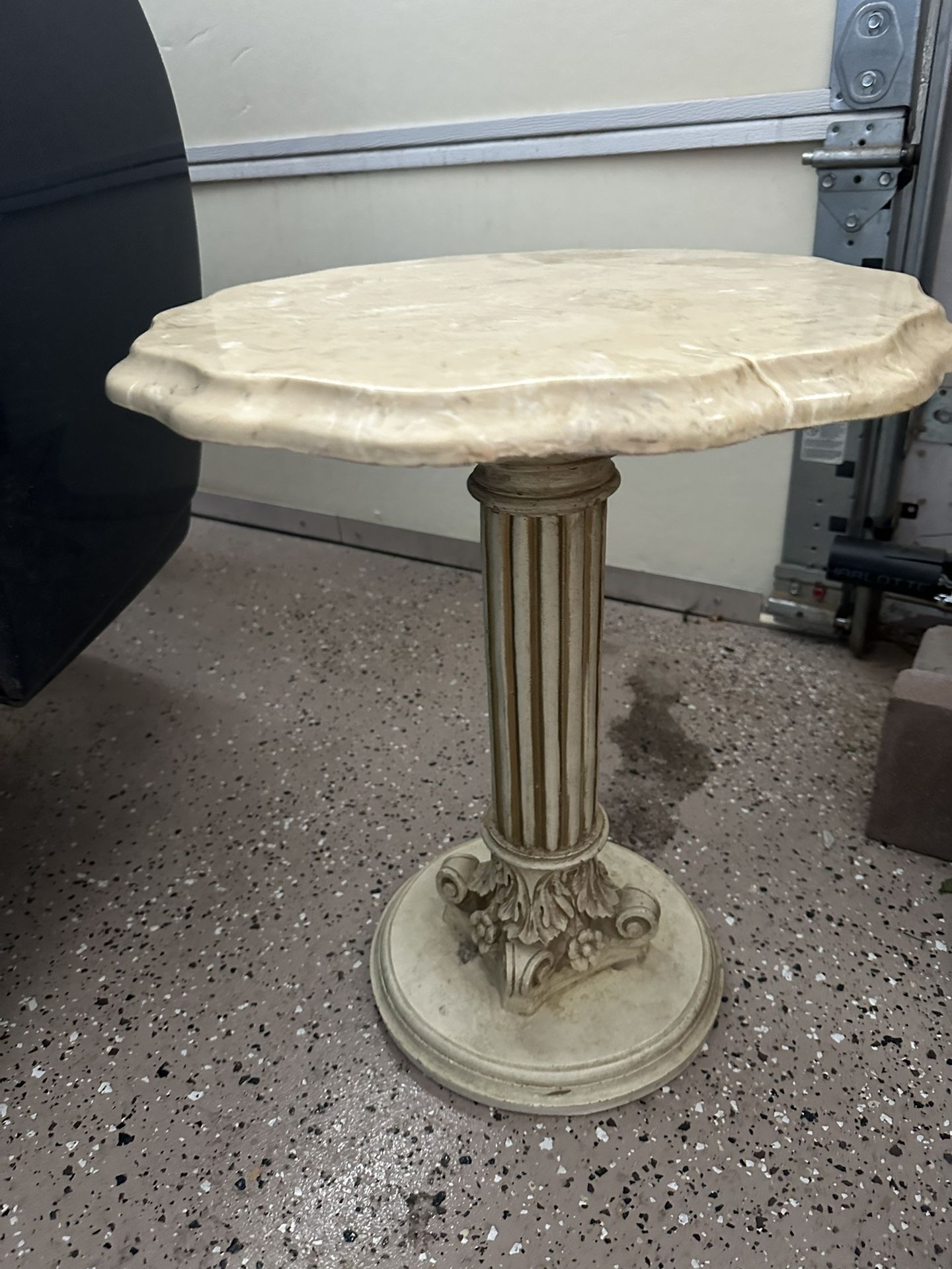 Antique Vintage Travertine Side Table Heavy Beautiful!! 