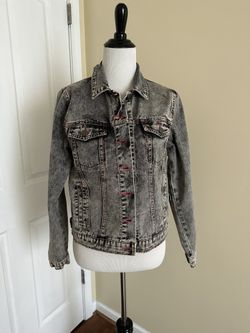C’est Toi Grey and pink Distressed Denim Jacket