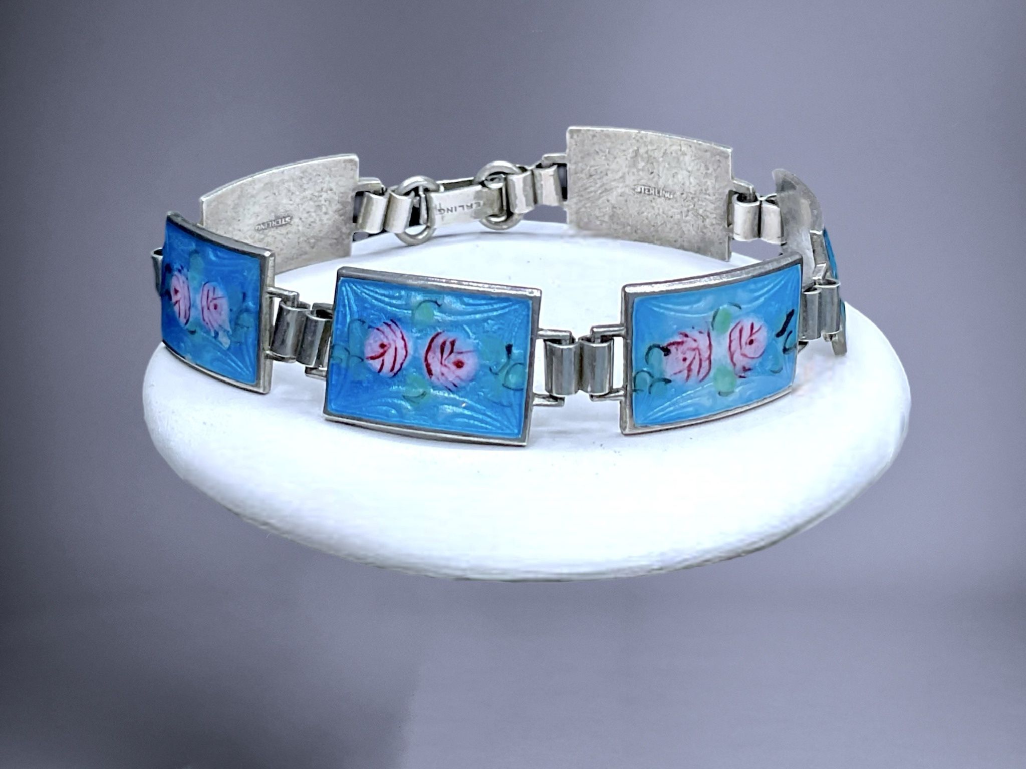 Vintage Sterling Guilloche Enamel Bracelet