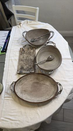 Rustic Wood Serving Set with Silver Handles