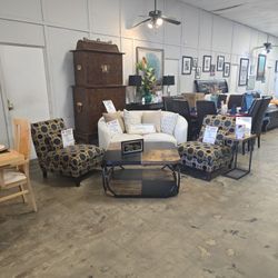 Settee W 2 Chairs, Coffee Table, Buffet