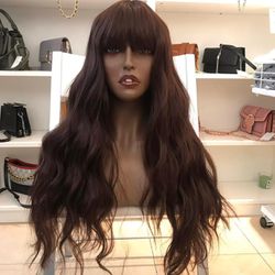 Human hair blend dark brown wig