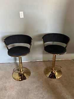 Black Velvet and Gold Bar Stools – Set of 2