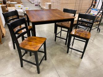 Rustic Top Dining Table with Black Legs and 4 Slat Back Chairs (Set of 5)