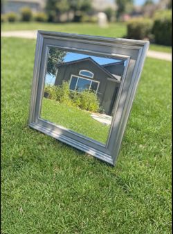Large Silver Wall Mirror 32x32 - Modern Glam Decor - Excellent Condition