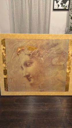 Large art print on wood with applied gold leaf