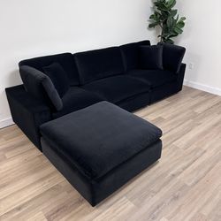 NEW Black Velvet Cloud Couch Sectional
