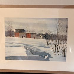 American Artist Sam Hageman Poster Print of a Farm During Winter Time