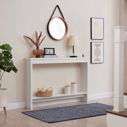 Narrow Sofa Table Outlet USB Port Behind Couch Skinny Console Charging Station Thin Long Slim Living Dining Room Hallway Entry Hall Bed White HILLCRES