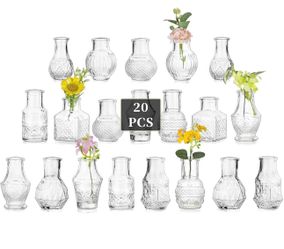 Glasseam 20PCS Clear Glass Bud Vases, Diamond Pattern, Polished, Decorative