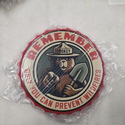 Smokey Bear Forest Fire Service Bottle Cap Metal Sign 