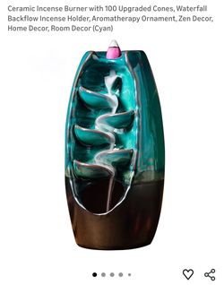 Ceramic Incense Burner Waterfall Backflow Incense Holder, Aromatherapy Ornament, Zen Decor, Home Decor, Room Decor (Cyan)