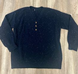 Navy Speckled Henley Knit Sweater size XL