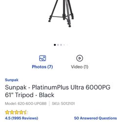Sunpak - PlatinumPlus Ultra 6000PG 61” Tripod
