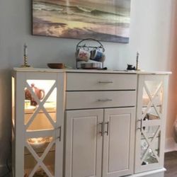 New Antique White Storage Buffett Server Sideboard Entryway Liquor Wine Cabinet Console