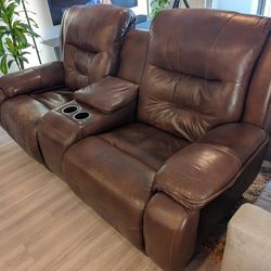 High Quality, Comfortable Leather Reclining And Headrest Adjustable Sofa With Storage And Cup Holders