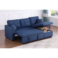 Reversible Sleeper Pull Out Sofa Bed Sectional Couch With Storage Chaise
