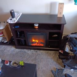 Electric Fireplace Entertainment Stand With Working Built-in Space Heater