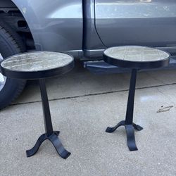 Gold Round Side Tables with Heavy Iron Stand