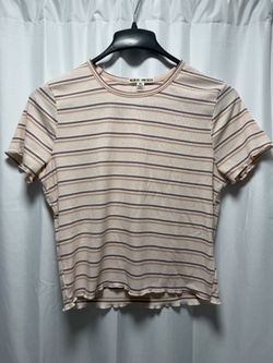 Moral Society Ribbed Striped Crop Tee - Size XL