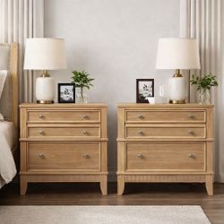 28”W -3-Drawer Hazel 3-Drawer Solid Wood Nightstands / Side Tables [NEW IN BOX] **Fully Assembled**