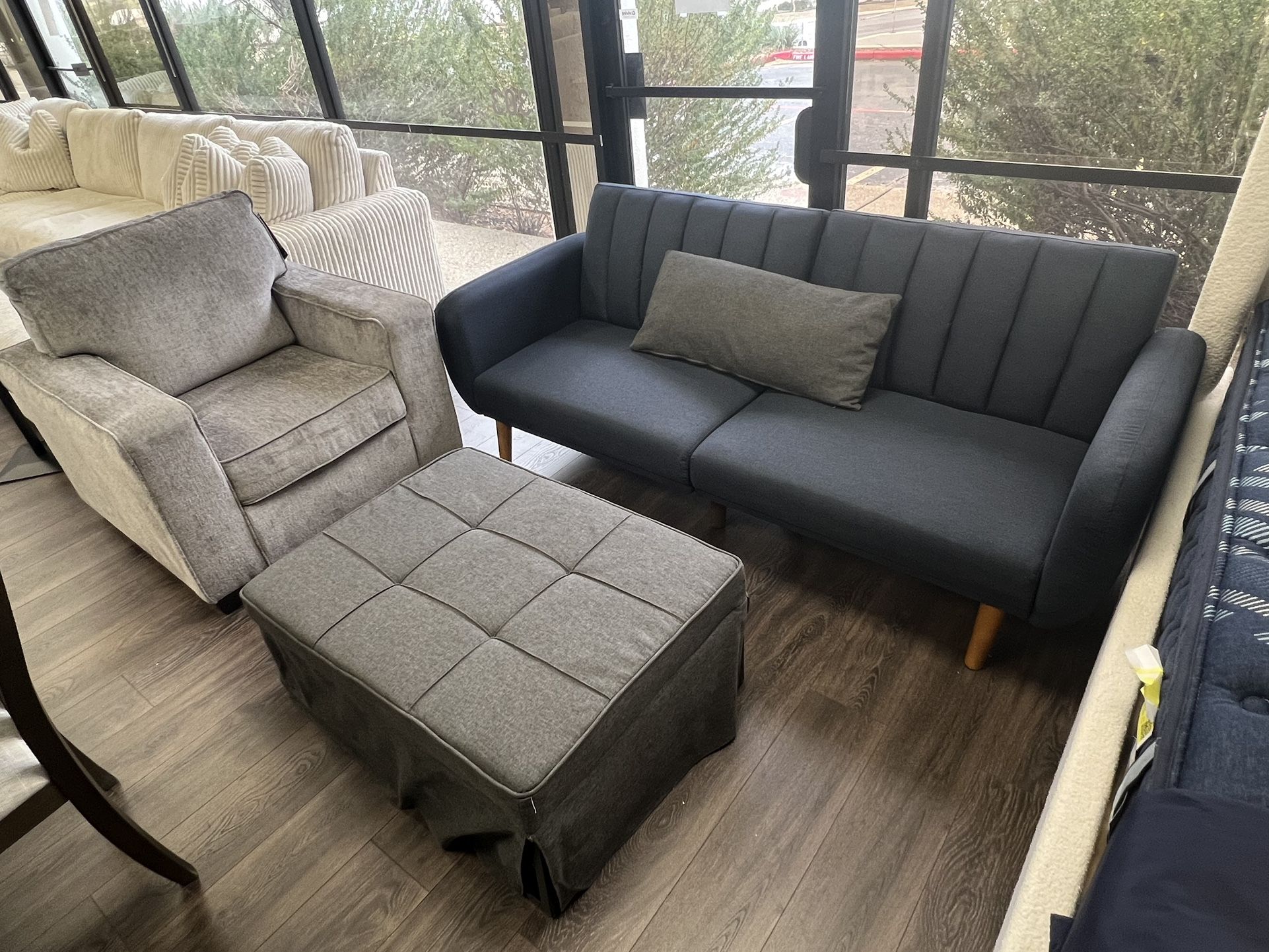 BRAND New!! Sofa / Futon, With Ottoman twin Sleeper With comfy Chair