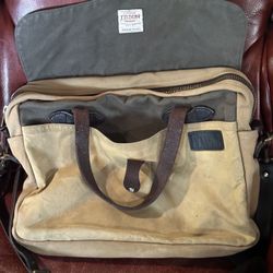 Filson Waxed, Cotton, Leather, Brass Khaki Messenger Bag, Tote Bag, Computer Bag