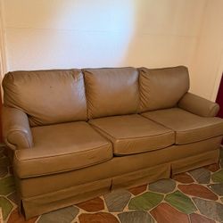 Faux Leather Three Cushion Sofa With Bed