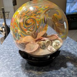 Large Glass Sphere, Sand/Seashells 