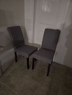 Studded upholstered modern grey gray dining chairs set of 2