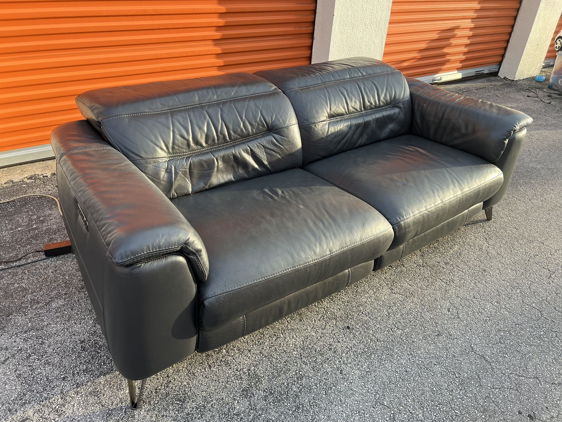 Grey Leather Electric Recliner Sofa Couch