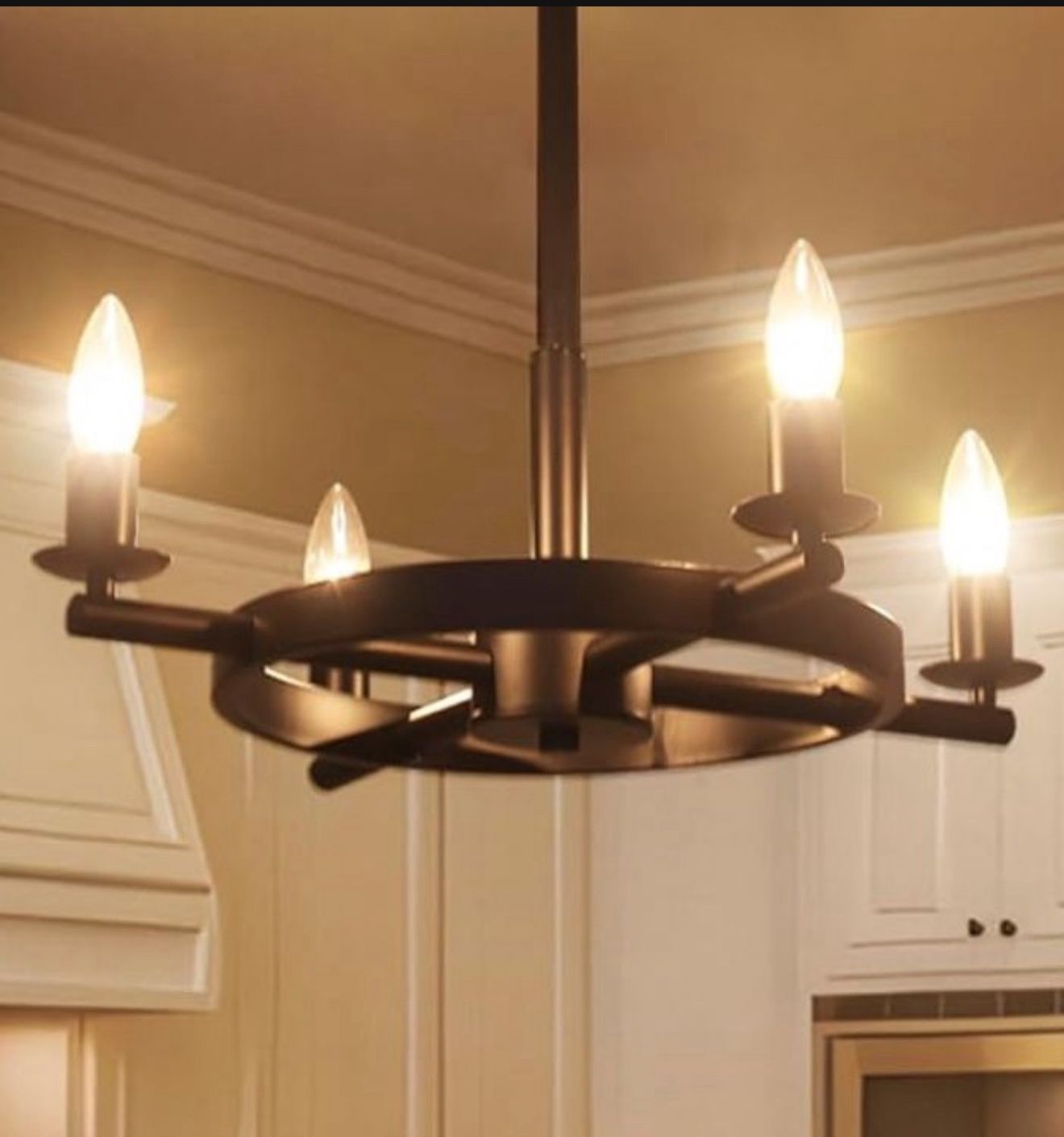 Wagon Wheel Black Chandelier  4-Lights Industrial Round Farmhouse Pendant Light