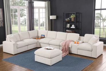 Corner sectional sofa with cup holder , corner table, usb/c port and ottoman