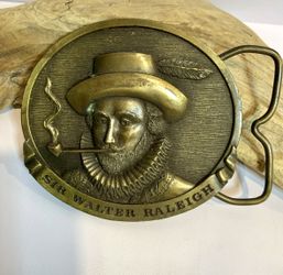 Sir Walter Raleigh Brass Belt Buckle 1978 Bergamot Brass Works