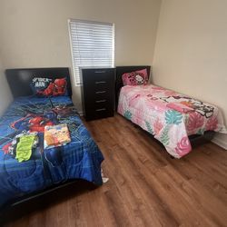 2 Bed Frame With 2 Mattress And Chest. All New Furniture Free Delivery Free Installing 