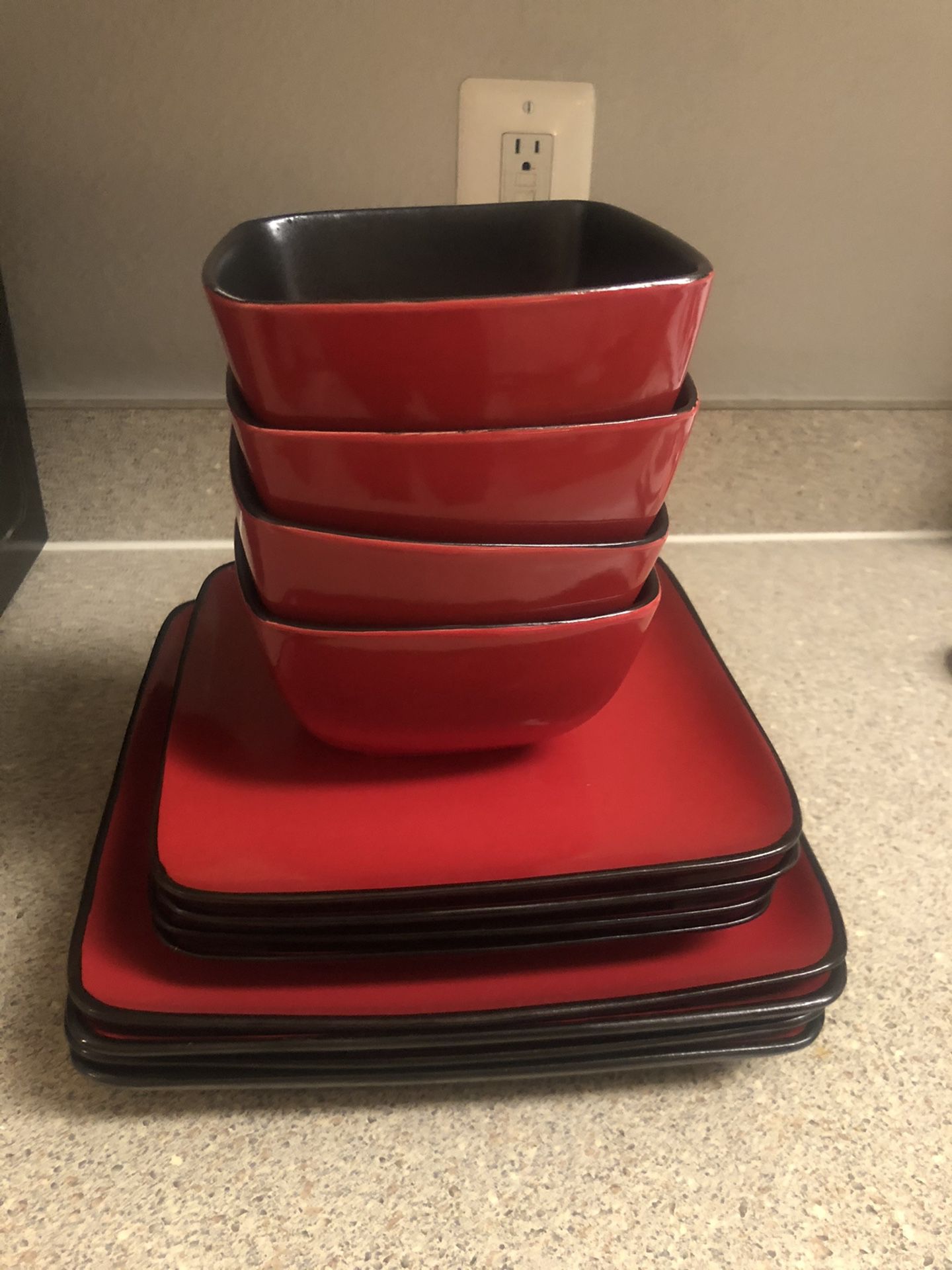 12 piece red dish set