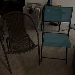 Chairs: Resin Wicker Bistro Chair & Teal Mesh Folding Chair