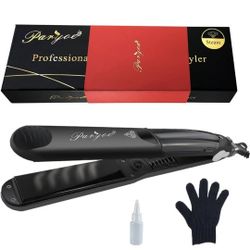 Steam Hair Straightener Flat Iron Ceramic Tourmaline
Professional Steam Styler with Heat-Resistance Glove,
Dual Voltage, 1 1/4", Black