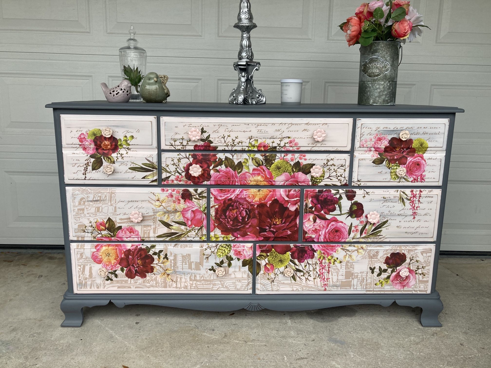 Beautiful Dresser In Grey Floral