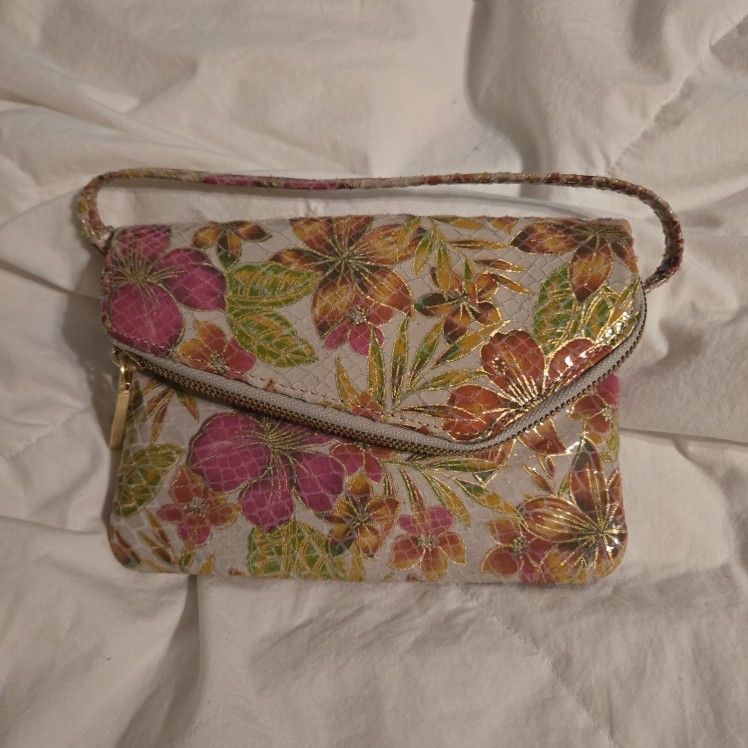 Hobo White Floral Leather Foldable Clutch Bag