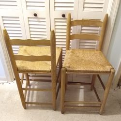 Pair Of Basket Weave Wood Counter Stools Bar Stool