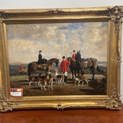 Gold Wood Framed Fox Hunt Canvas Painting