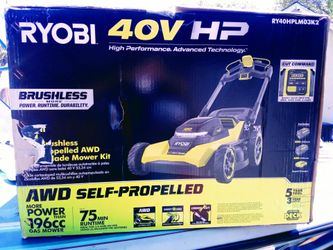(Ryobi) 40V HP 21 in. Brushless Cordless Cross Cut Self-Propelled All Wheel Drive Mower w/ (2) 6.0 Ah Batteries & Charger