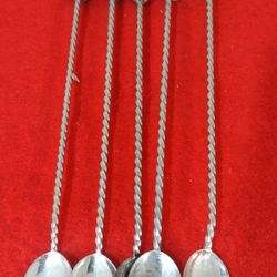 Cocktail  Ice Tea Long Spoons w/ Gemstone Semiprecious Set 5 1960s