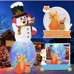 AerWo 12FT Christmas Inflatable Outdoor Decoration, Giant Inflatable Christmas Snowman Christmas Blow Up Yard Decorations with Rotating LED, Fox Rabbi