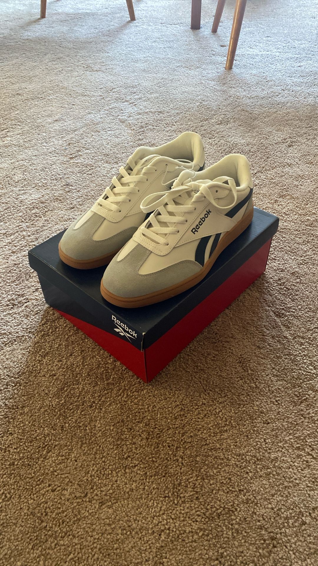 Reebok Classic Leather/Club C style sneakers with a gum sole