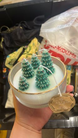 Christmas Tree And Red And Gold Ornament Candle