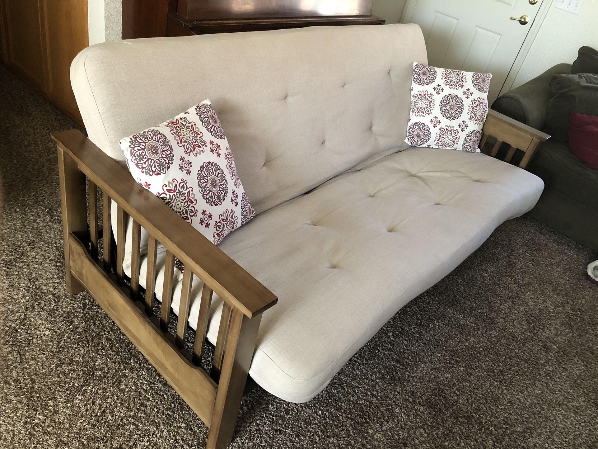 Futon With Solid Wood Frame And Side Shelf