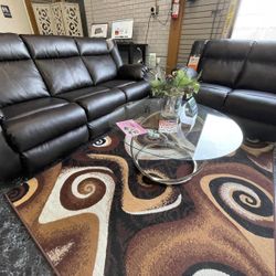 Dark Brown Leather Power Reclining Sofa Set